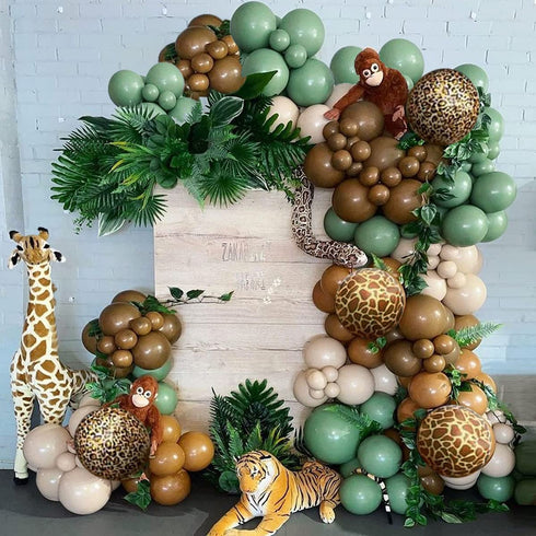 Safari Balloon Garland Arch Kit Olive Brown Coffee leopard print Birthday Decorations And Gold Baby Shower