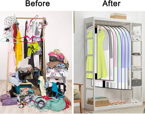 Pwsap 12 Pack Breathable Clothes Covers with Zip, Hanging Garment Covers Bags Dress Bag Covers Moth-Proof Mens Suit Storage Bag Dust Cover for Wardrobe Storage and Travel(Clear)