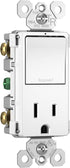 Legrand radiant 15 Amp Combination Switches, Rocker Wall Light Switch, White, Combination 3-Way Switch + Outlet, RCD38TRWCC6