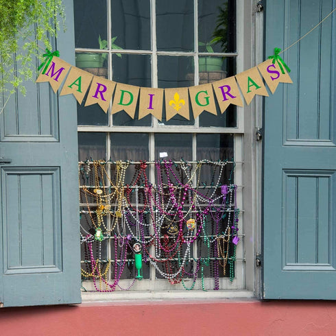 Rainlemon Jute Burlap Mardi Gras Banner March Party Mantel Fireplace Garland Decoration Supply