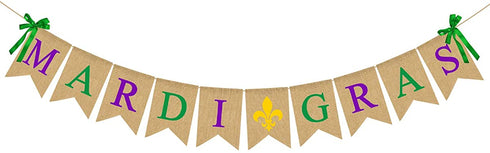 Rainlemon Jute Burlap Mardi Gras Banner March Party Mantel Fireplace Garland Decoration Supply