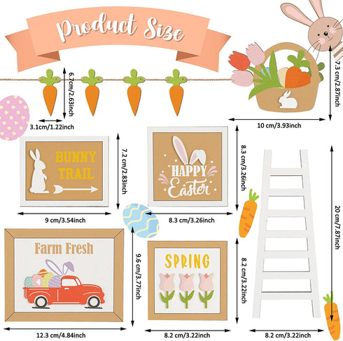 7 Pieces Tiered Tray Decor Set Farmhouse Farm Tiered Tray Decor Items Summer Sunflower Watermelon Bee Lemon Theme Mini Wooden Signs for Easter Graduation Home Kitchen Decorations (Rabbit Style)