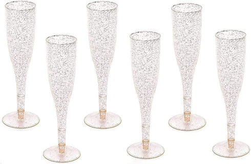Gold Glitter Plastic Classicware Glass Like Champagne Wedding Parties Toasting Flutes (1 Box = Quantity 30)