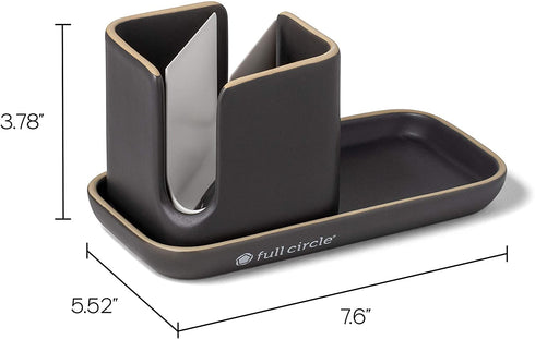 Full Circle Stash, Ceramic Sink Caddy, Gray and White, 11"