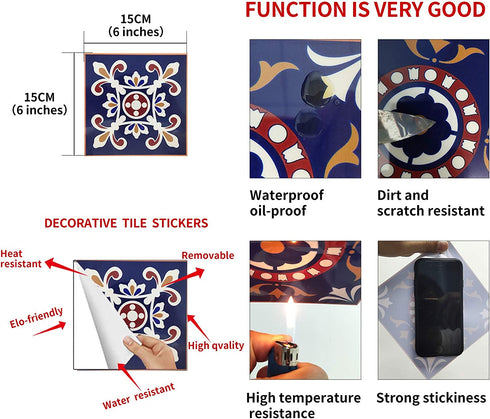kakofaci Decorative Tile Stickers 20 Pcs 6x6 inches. Peel & Stick Adhesive Tile Stickers. Home Decor. Staircase. Furniture Decor. Backsplash Tile Stickers.