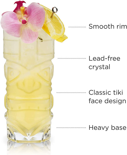 Viski Pacific Crystal Tiki Glasses Set of 2, Lead-Free Premium Crystal Clear Glass, Stylish Tiki Cocktail Glasses, Cocktail Glass Gift Set, 14 oz