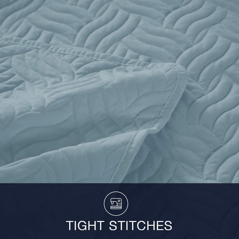 Tempcore Quilt Set Coverlet King Size Light Blue 3 Piece,Microfiber Lightweight Soft Bedspread for All Season,King Light Blue,(1 Quilt,2 Shams)