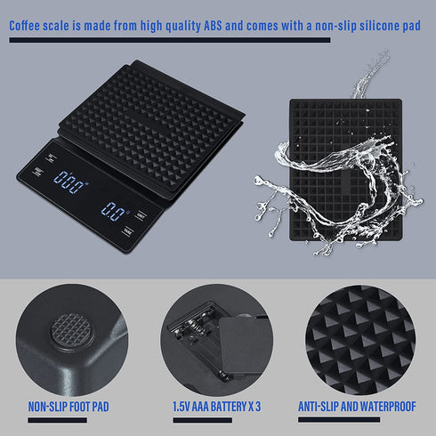 bemece Digital Coffee Scale with Timer, 3 kg/0.1 g High Precision Kitchen Food Scale Drip Espresso Scale with Back-Lit LCD Display (Batteries Included)