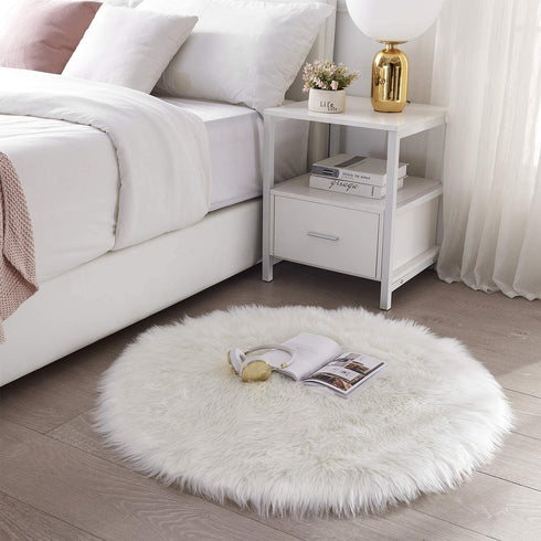 SEIRSSA Soft Round Fur Rug White Circle Rug Circular Fluffy Area Rug Plush Circle Carpet Play Mats for Kids Girls Room Princess Castle Christmas 3ft Diameter