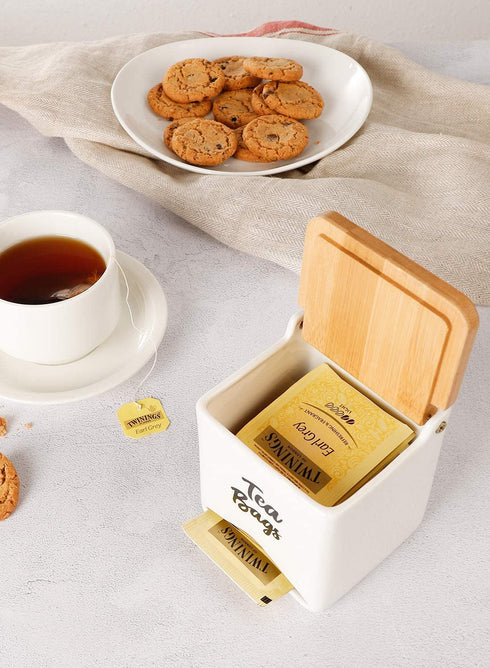 Sweese 230.101 Porcelain Tea Bag Storage Organizer Caddy Holder, a Beautiful Housewarming Gift for Friends and Family, White