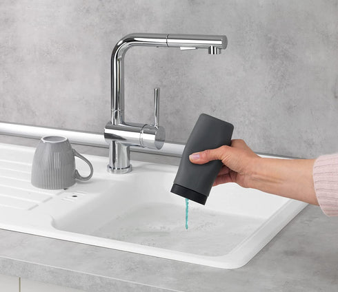 Wenko, Grey Easy Squeez-e Washing, Refillable Dish Liquid and Hand Soap Kitchen and Bathroom, Countertop Dispenser, 2.4 x 2.4 x 5.5 inches