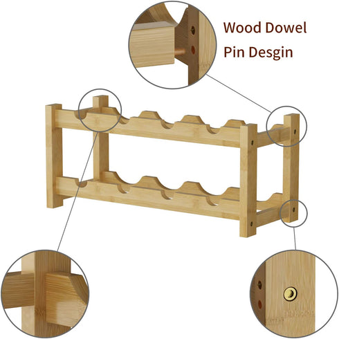 BAMEOS Wine Rack Free Standing 8 Bottle 2 Tier Bamboo Wine Racks Countertop Cabinet Wine Holder Wine Storage Shelf for Kitchen, Bar, Pantry, Wine Cellar, Basement, Countertop (16.85 L x 9.25W x 7H)