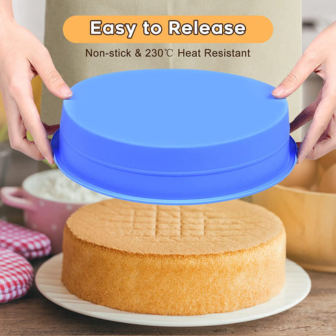 Round Silicone Baking Cake Pan - Nonstick 4/6/8/9 inch Multi Tier Circular Bake Cake Mold Set for Cheesecake Smash Layer Cake Silicon Tins