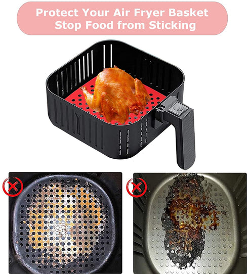 3 PCS Reusable Air Fryer Liners,Square Air Fryer Silicone Liners for Air Fryer Basket,Non-Stick Air Fryer Accessories Basket Mats Replacement for Parchment Paper, BPA Free. (Black Red Green, 8.5 in)
