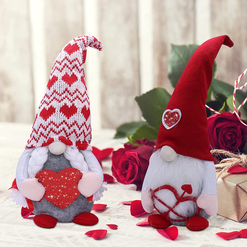 2PCS Valentines Day Gnome Plush Decorations, Gnome Couple, ROTOMOON Elf Gnomes Decor, Swedish Tomte Dwarf Figurines Table Ornaments, Valentines Day Decor, Valentines Gifts