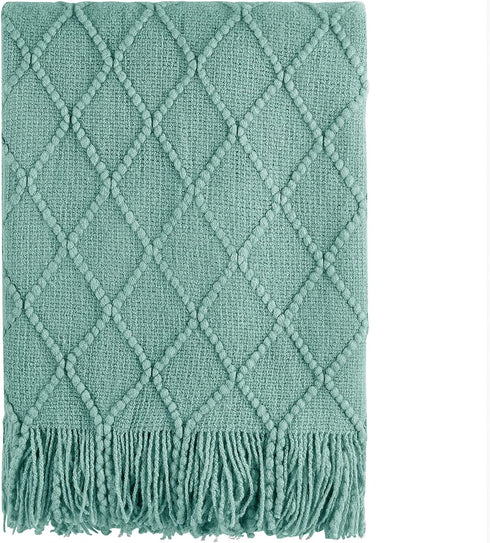 BOURINA Throw Blanket Textured Solid Soft Sofa Couch Cover Knitted Decorative Blanket, 50" x 60" Dark Cyan