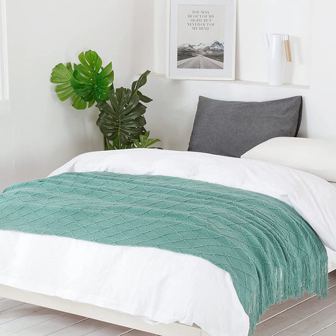 BOURINA Throw Blanket Textured Solid Soft Sofa Couch Cover Knitted Decorative Blanket, 50" x 60" Dark Cyan