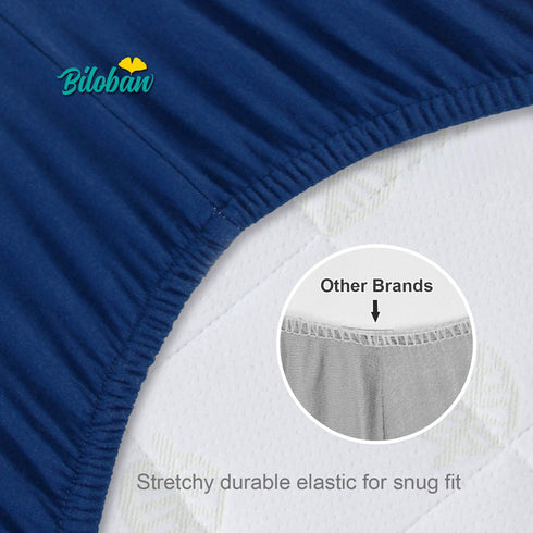 Waterproof Crib Sheets for Standard Crib Mattress, 2 Pack Navy Blue Crib Sheets, Ultra Soft Cotton Crib Mattress Sheets for Baby Boys & Baby Girls