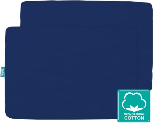 Waterproof Pack N Play Sheets Fitted, 2 Pack Portable Playard / Mini Crib Sheets, Ultra Soft Cotton Pack and Play Sheets, Navy Blue, Washable & Pre-Shrink