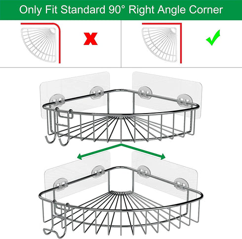 STARICH Adhesive Shower Shelves Corner Caddy Shelf for Inside Tile Walls Shampoo Conditioner Organizer Stainless Steel Bathroom Rack with Hooks Bath Tub Drill Free Rust Proof Basket 2 Pack Chrome