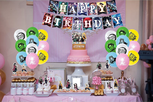 Danghe Japanese Anime Birthday Party Decorations 46 Pcs Manga Favors Japanese Anime Party Supplies with 1 Birthday Banner, 1 Cake Topper, 24 Cupcake Toppers, 20 Balloons