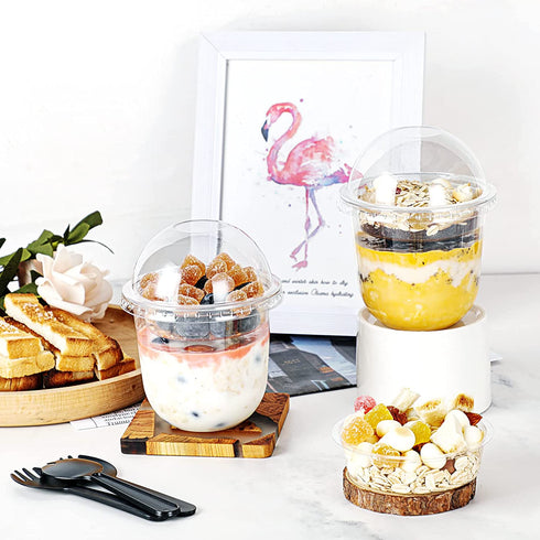 50Sets 12OZ Clear Plastic Parfait Cups with Lids Dome Lids No Hole with Insert Dessert Cups with Lids for Yogurt Fruit and Cereal Parfait Plastic Cups with Lids Ice Cream Cups
