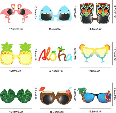 Luau Party Sunglasses - 9 Pairs Funny Hawaiian Glasses, Tropical Fancy Dress Props, Fun Summer Kids Party Favors, Beach Themed Party Supplies Decoration