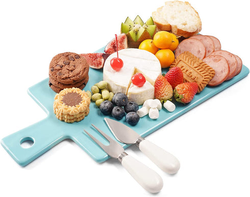 Sweese 818.102 Cheese Board Charcuterie Board Set with Knife, Cheese Serving Platter with Handle for Display, Entertaining and Serving, Fancy House Warming Gift, Turquoise