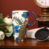 Ceramic Mug with Lid and Handle,17oz. Tall Coffee Cup for Home,Party and Birthday,Blue Flower