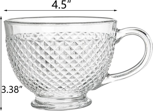 Lawei Set of 4 Glass Jumbo Mugs, 15 Oz Glass Coffee Mug with Handle Glass Cereal Cup Wide Mouth Mug for Coffee, Tea, Soup, Cereal, Ice Cream