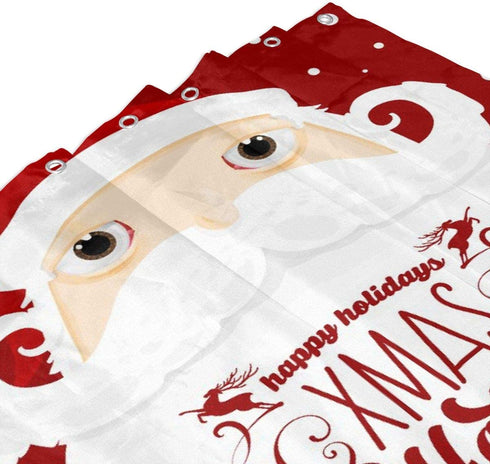 Xmas Holly Jolly Shower Curtain Festive Cute Cartoon Santa Claus with Many Gifts Merry Christmas Shower Curtains Happy New Year Shower Curtain Set with 12 Hooks 60 X 71