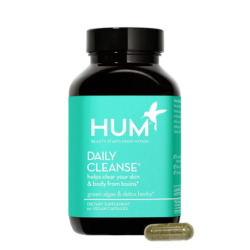 HUM Daily Cleanse Clear Skin Herbal Supplements - Improved Digestive Health + Natural Detoxification Support with Green Algae, Detoxing Herbs & Minerals - Body Detox & Skin Supplement (60 Capsules)