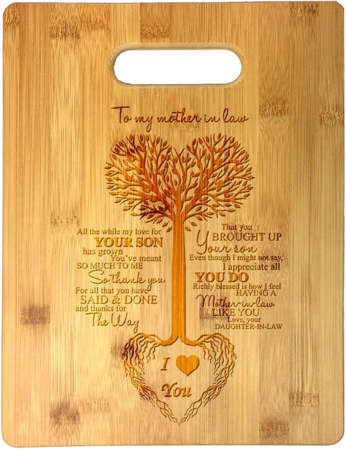To My Mother in Law Tree Heart Sweet Sayings Birthday, Mother's Day, - Laser Engraved Bamboo Cutting Board - Wedding, Housewarming, Anniversary, Birthday, Father's Day, Gift For Him, For Her, For Boys