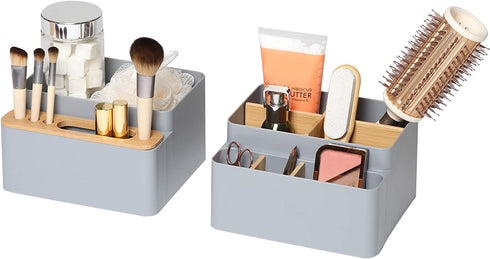 Seville Classics Eco-Conscious Organizer Box Set Art Crafts Holder Junk Drawer Utensils, Flatware, Silverware, Cutlery, Pens, Desk Caddy, Bamboo/Gray, 2