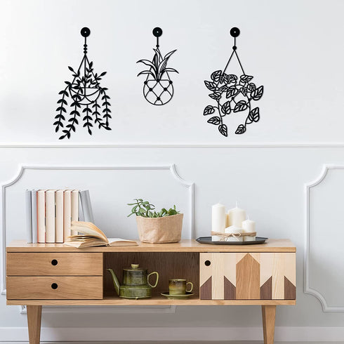 3 Pieces Metal Vase Flowers Wall Arts, Flower in Vase for Decorations, Metal Wall Sculpture for Patio Balcony, Black Metal Wall Art for Living Room Bathroom Bedroom