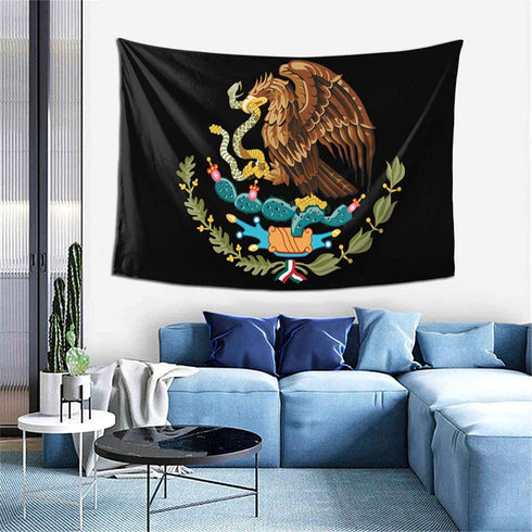 QSMX 40x60 Inches Cool Mexico Flag Eagle Tapestry Wall Hanging, Wall Art Decoration for Bedroom Living Room Dorm, Window Curtain Picnic Mat, Bedspread, Perfect for Teens Adult, Easy to Care