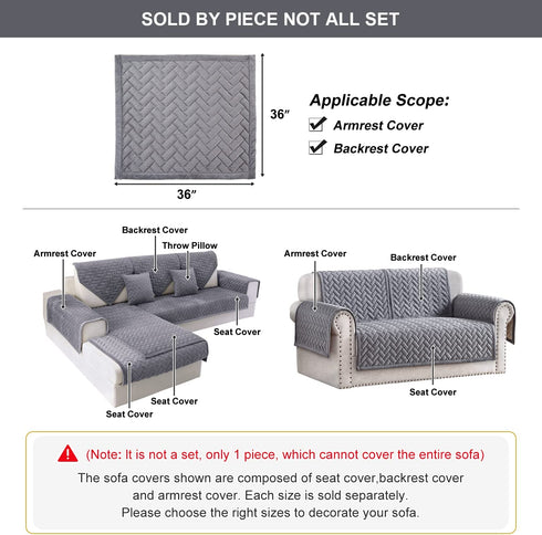 OstepDecor Sofa Armrest Covers, Backrest Covers, Quilted Sectional Couch Covers, Velvet Sofa Cover for Dogs Cats Pet Love Seat Leather L Shaped, Gray 36 x 36 Inches