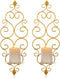 Sziqiqi Iron Wall Candle Sconce Holder Set of 2 Hanging Wall Mounted Pillar Candle Sconces Holder, Wall Sconces Decor for Bedroom Dining Room, Gold