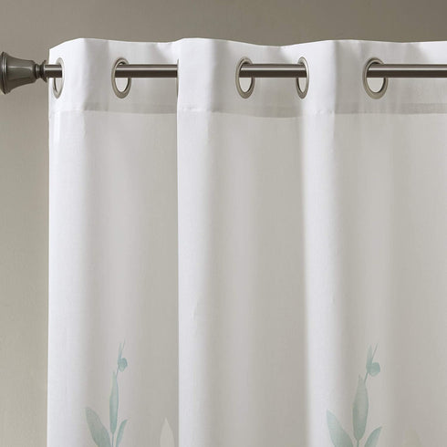 Madison Park Cecily Semi Sheer Single Panel Window Curtain Burnout Botanical Print, Easy to Hang, Fits up to 1.25" Diameter Rod, 50x84, Leaves Aqua