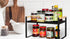 HGYZE Carbon Steel Kitchen Cabinet Counter Shelf Organizer, Sturdy Cupboard Stand Pantry Shelves - Add Storage Space to the countertop Bedroom Bathroom Office, Stackable Spice Rack (Black, 13€œx8.8)