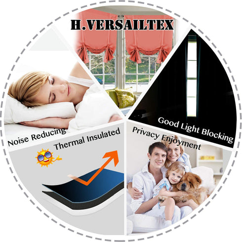 Blackout Energy Saving Thermal Insulated Tie Up Curtain for Small Window Home Fashion Window Treatment Solid Pattern Rod Pocket Panels for Kitchen, 2 Panels, Coral