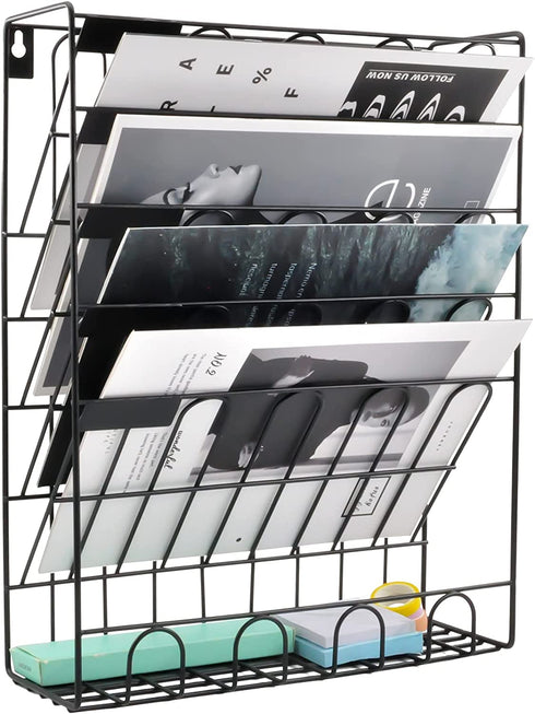 EASEPRES Hanging File Holder Organizer Metal Wall Mount Document Letter Tray Magazine Rack, 6 Tier, Black