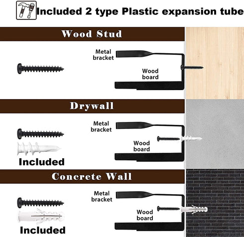 Floating Shelves for Bathroom, Kitchen, Living Room , Wood Wall Mounted Shelf for Storage, Decor, Organize, Set of 2 with 5 Hooks (Natural)