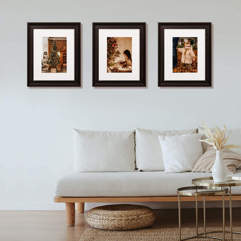 Upsimples Home 8x10 Picture Frame, Real Glass and Composite Wood for Wall or Tabletop Display, Display 5x7 Frame with Mat or 8x10 Without Mat, Hanging Hardware Included, Set of 4, Black