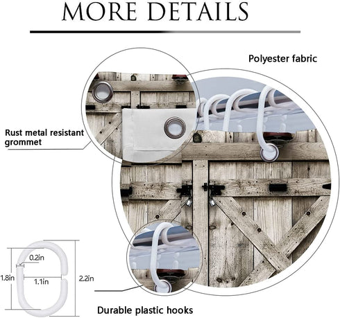 Coxila Wood Shower Curtain 60x72 inch Barn Door Country Rustic Vintage Wooden Retro Floor Planks Bathroom Curtain Polyester Fabric Waterproof 12 Pack Hooks