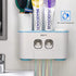 WREWING Toothbrush Holder Multi-Function Wall-Mounted Automatic Toothpaste Dispenser and Dust-Proof Toothbrush Holder with 5 Brush Slots 4 Cups 2 Automatic Toothpaste Dispensers 1 Storage Slot For Bat