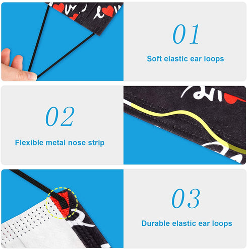 60PCS Disposable Fashion Face Masks Love Heart Print Valentine's Day Stylish Gift Unisex 3-Ply Covering Individually Packed for Adult Man Women