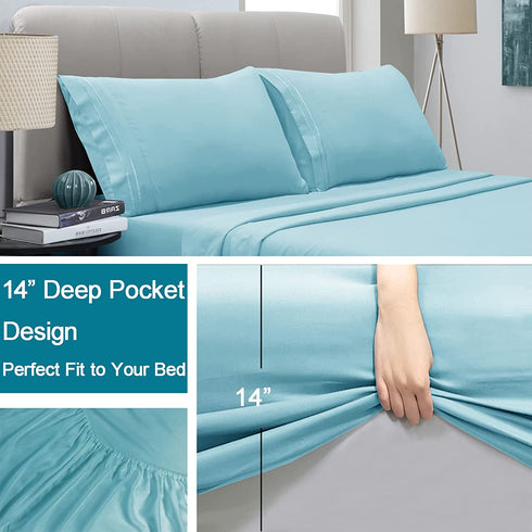 Mejoroom Full Bed Sheet Set - Super Soft Brushed Microfiber 1800 Thread Count Full Sheets with 15 inch Deep Pocket - Wrinkle Free - Breathable and Hypoallergenic - 4 Piece(Full, Aqua)