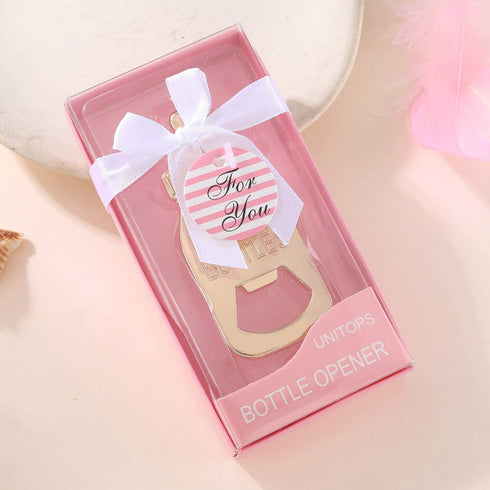 12PCS Gold Baby Bottle Opener Wedding Favors for Guests Bottle Opener Baby Shower Return Gifts for Guest Supplies (Pink, 12)