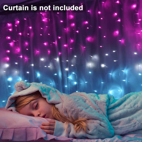 Pink Teal Blue Ombre Curtain Lights for Teen Girls Room Waterfall Led String Lights Hanging Fairy Lights Mermaid Nursery Kids Teen Room Bedroom Wall Window Decoration (Pink & Turquoise)